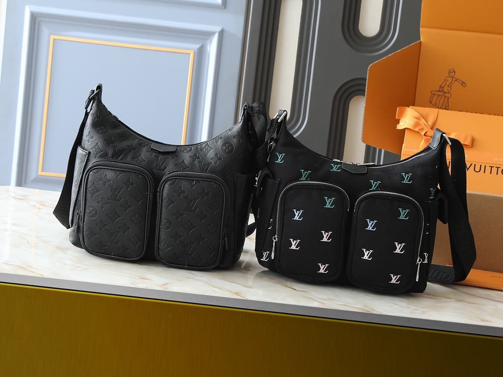 Louis Vuitton Black Embroidered Initials Hobo Shoulder Bag