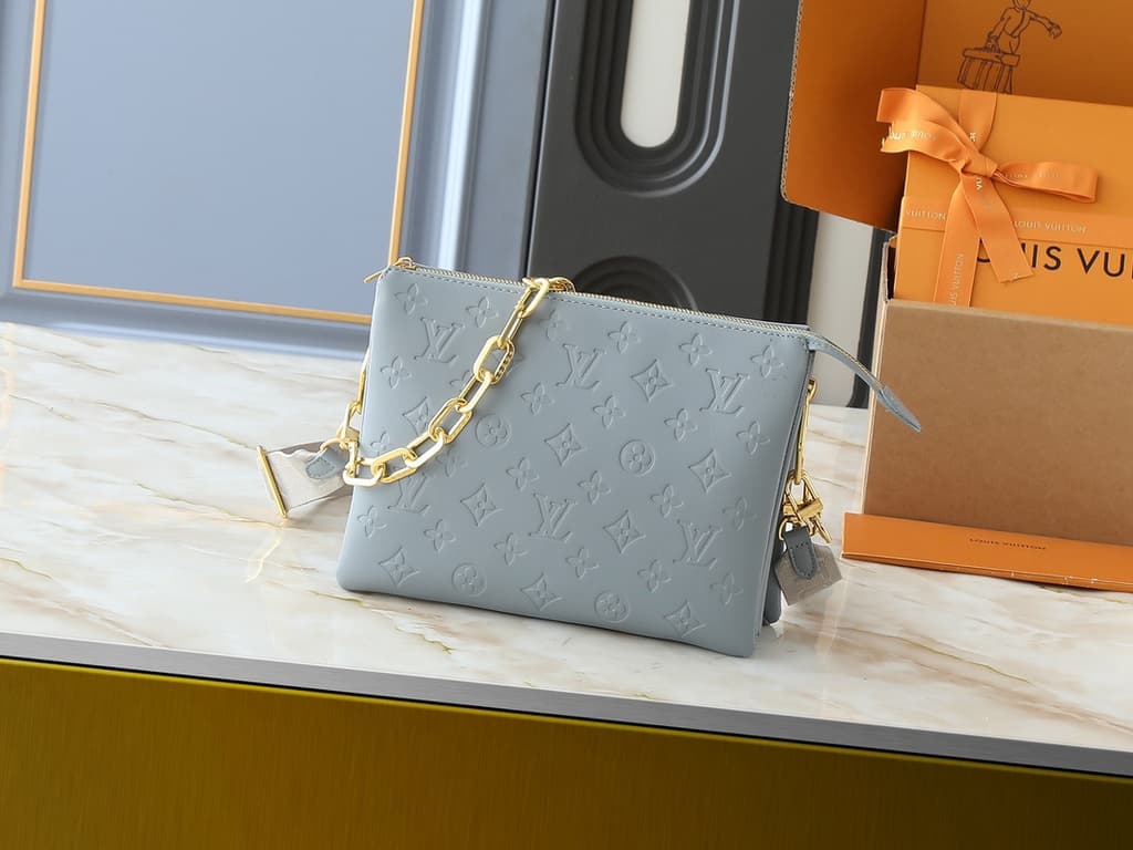 Louis Vuitton Light Blue Embossed Monogram Pochette Shoulder Bag