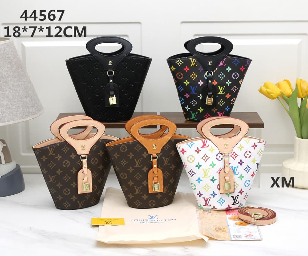 Louis Vuitton 44567 White Multicolor Monogram Cut-Out Handle Bucket Bag