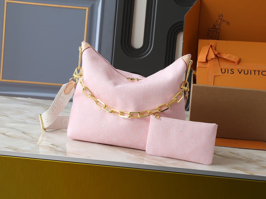 Louis Vuitton Monogram Denim Hobo Bag with Pouch & Chain - Pink