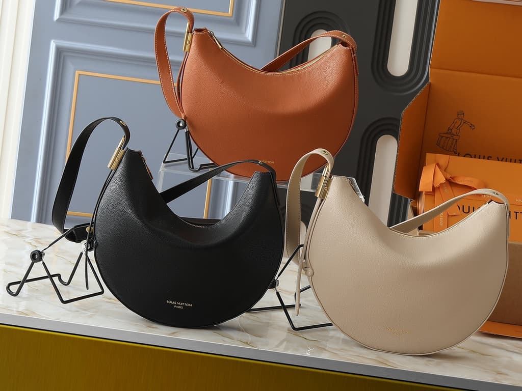 Louis Vuitton Grained Leather Crescent Hobo Bag