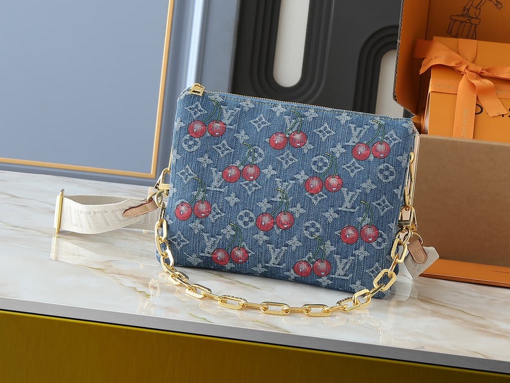 Louis Vuitton Monogram Denim Cherry Shoulder Bag - Blue